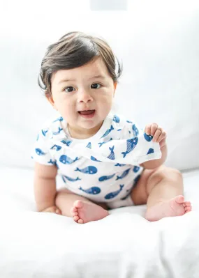 Smart Short Sleeve Baby Bodysuit   Bib - Blue Whale