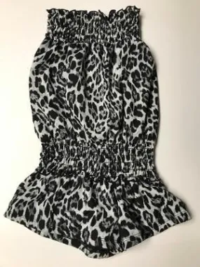 SMOCKED ROMPER BLACK/ GRAY CHEETAH