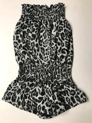 SMOCKED ROMPER BLACK/ GRAY CHEETAH