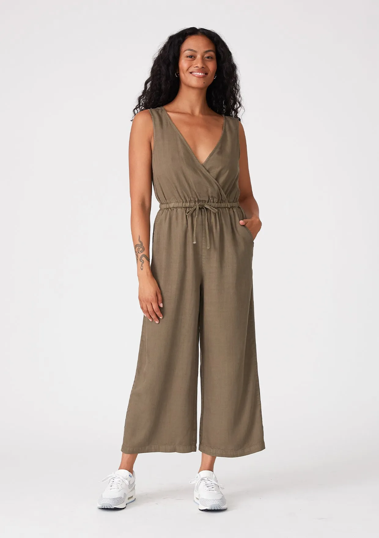 Solid Sleeveless Surplice Front Jumpsuit