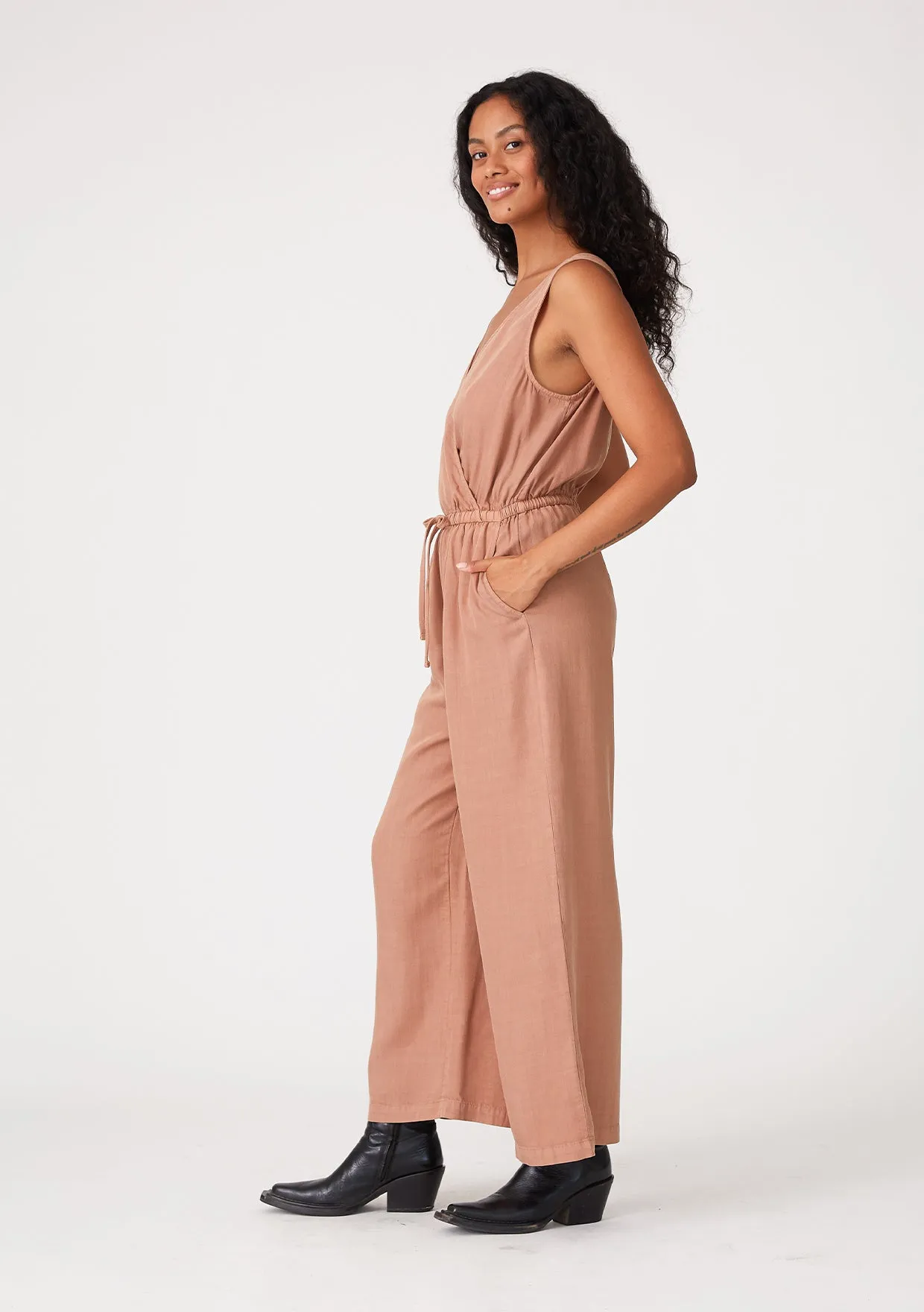 Solid Sleeveless Surplice Front Jumpsuit