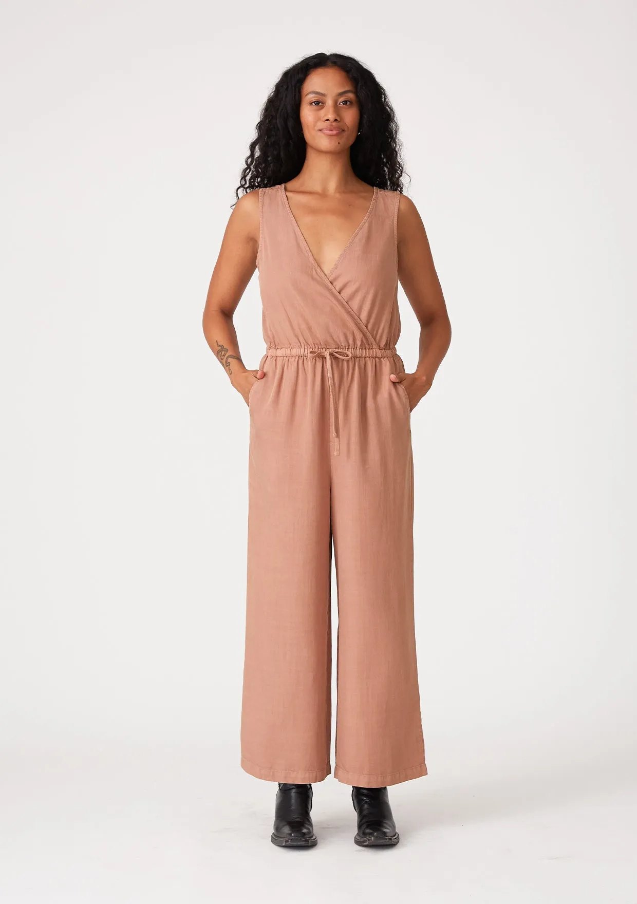 Solid Sleeveless Surplice Front Jumpsuit