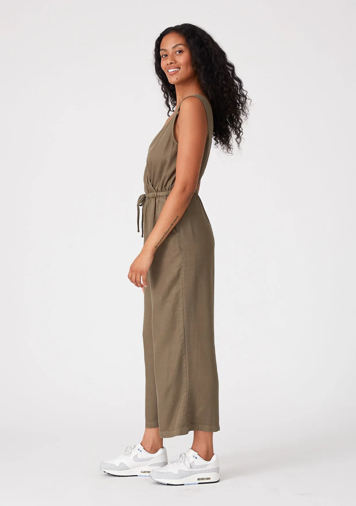 Solid Sleeveless Surplice Front Jumpsuit