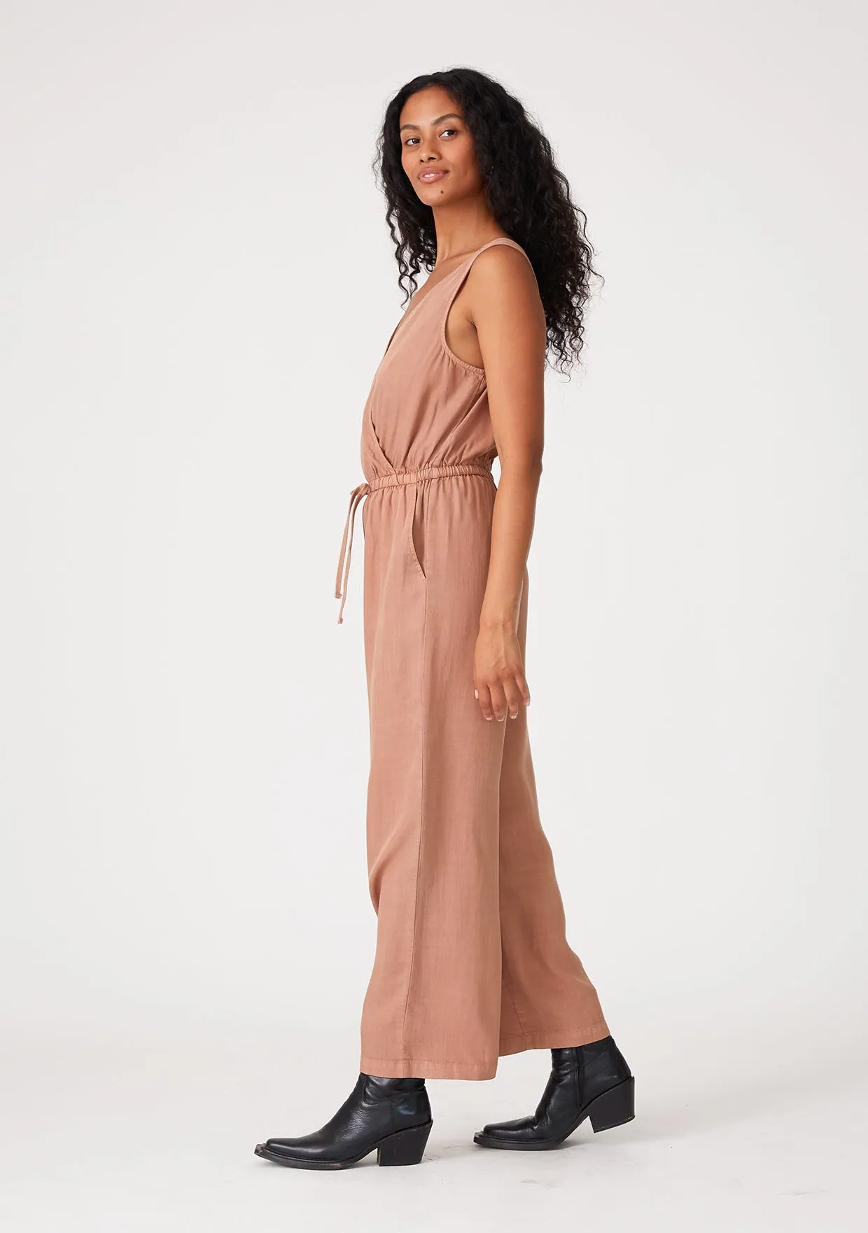 Solid Sleeveless Surplice Front Jumpsuit