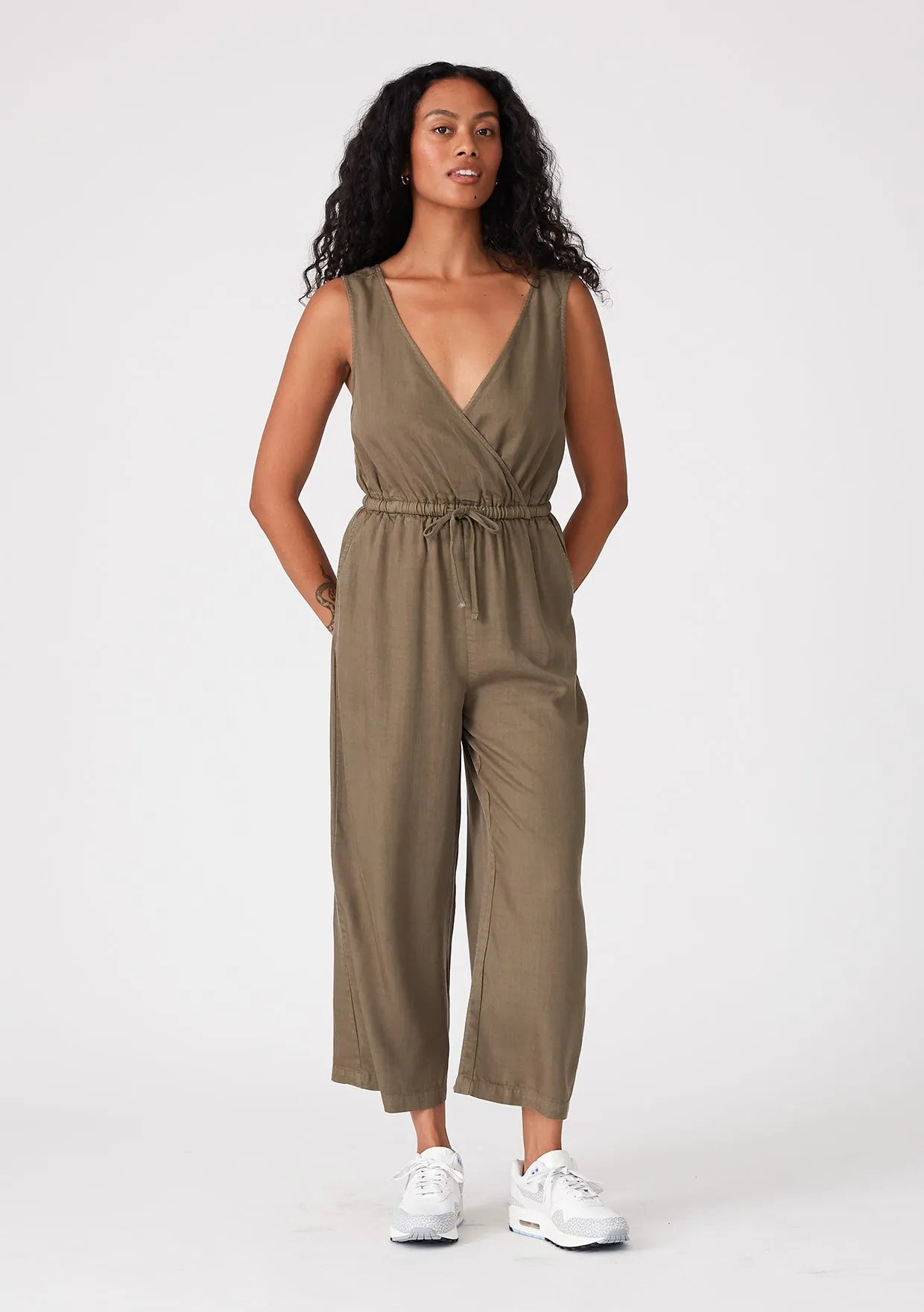 Solid Sleeveless Surplice Front Jumpsuit