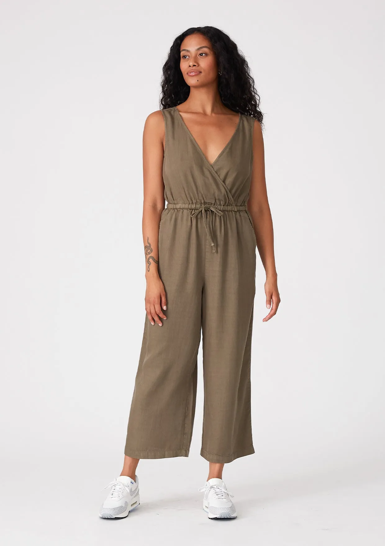 Solid Sleeveless Surplice Front Jumpsuit