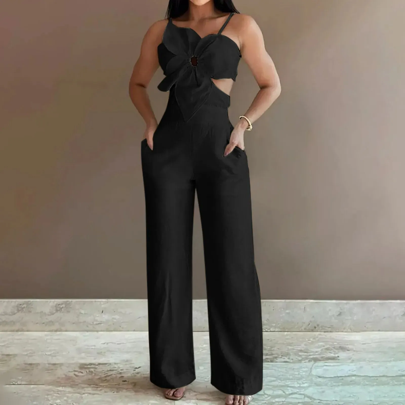 Sommer hoch taillierte lässige Hosenträger Overall Urlaub einfarbig sexy Stram pler aushöhlen Patchwork Mode Overalls Frauen