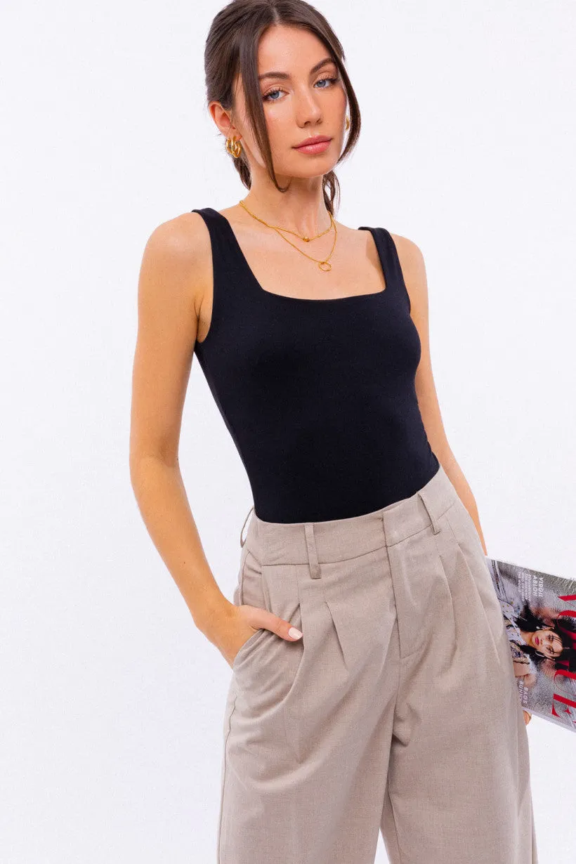 Square Neck Tank Bodysuit • Black
