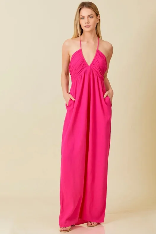 Strap Crossed Back Jumpsuit Fuchsia