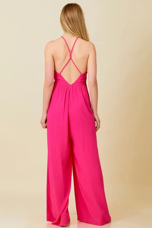 Strap Crossed Back Jumpsuit Fuchsia