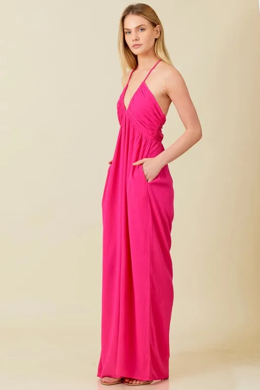 Strap Crossed Back Jumpsuit Fuchsia