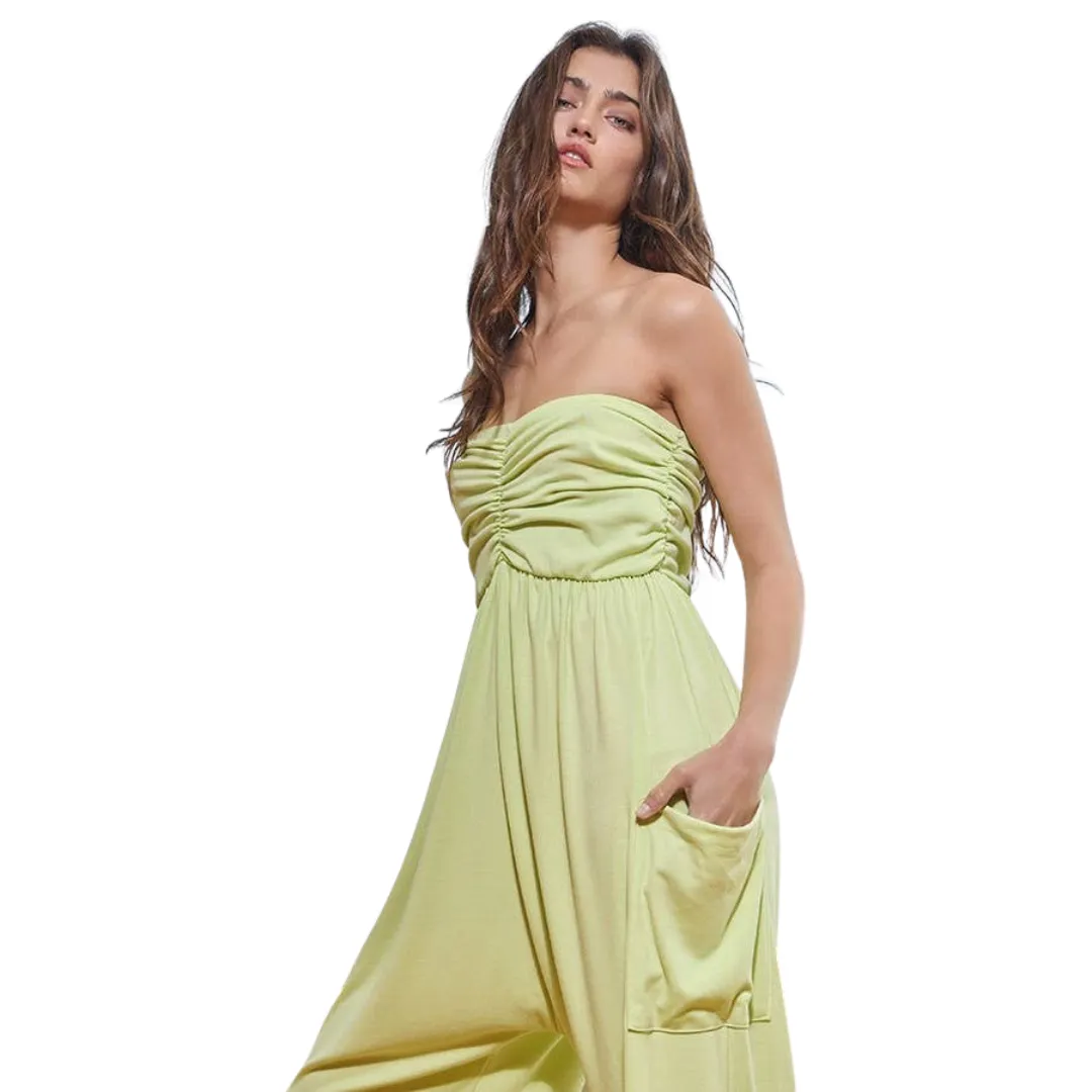 Strapless Ruched Drop Crotch Jogger Jumpsuit
