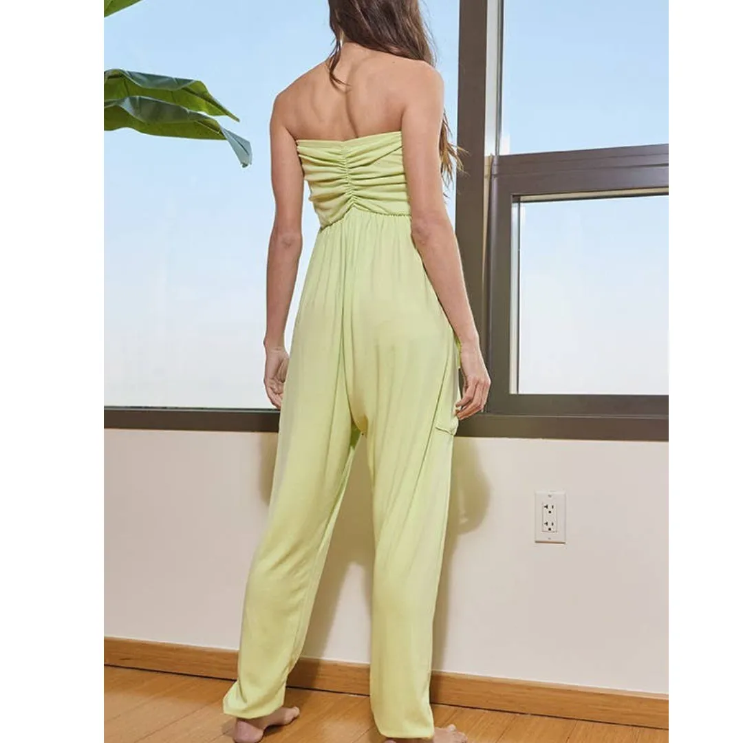 Strapless Ruched Drop Crotch Jogger Jumpsuit