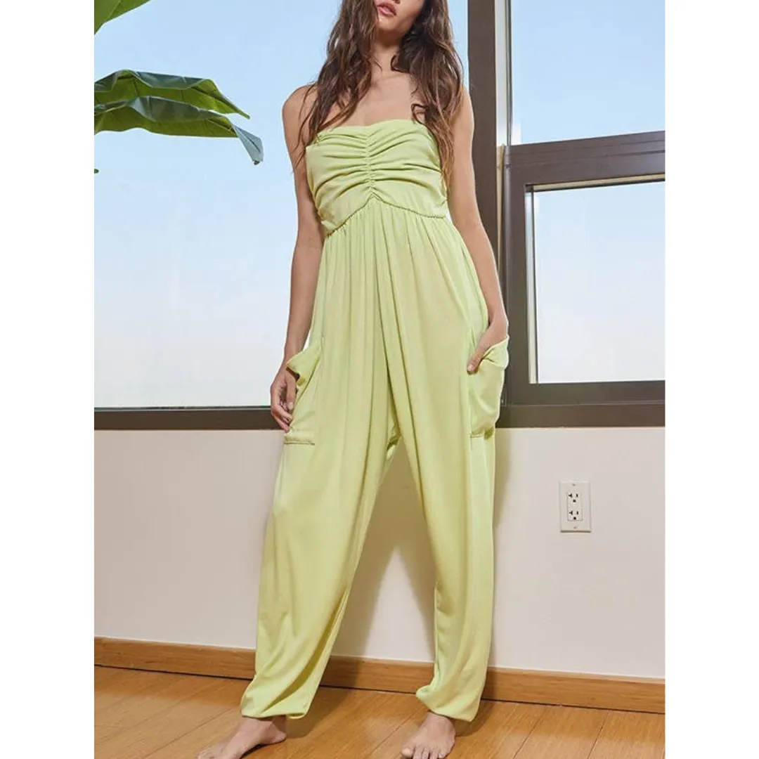 Strapless Ruched Drop Crotch Jogger Jumpsuit