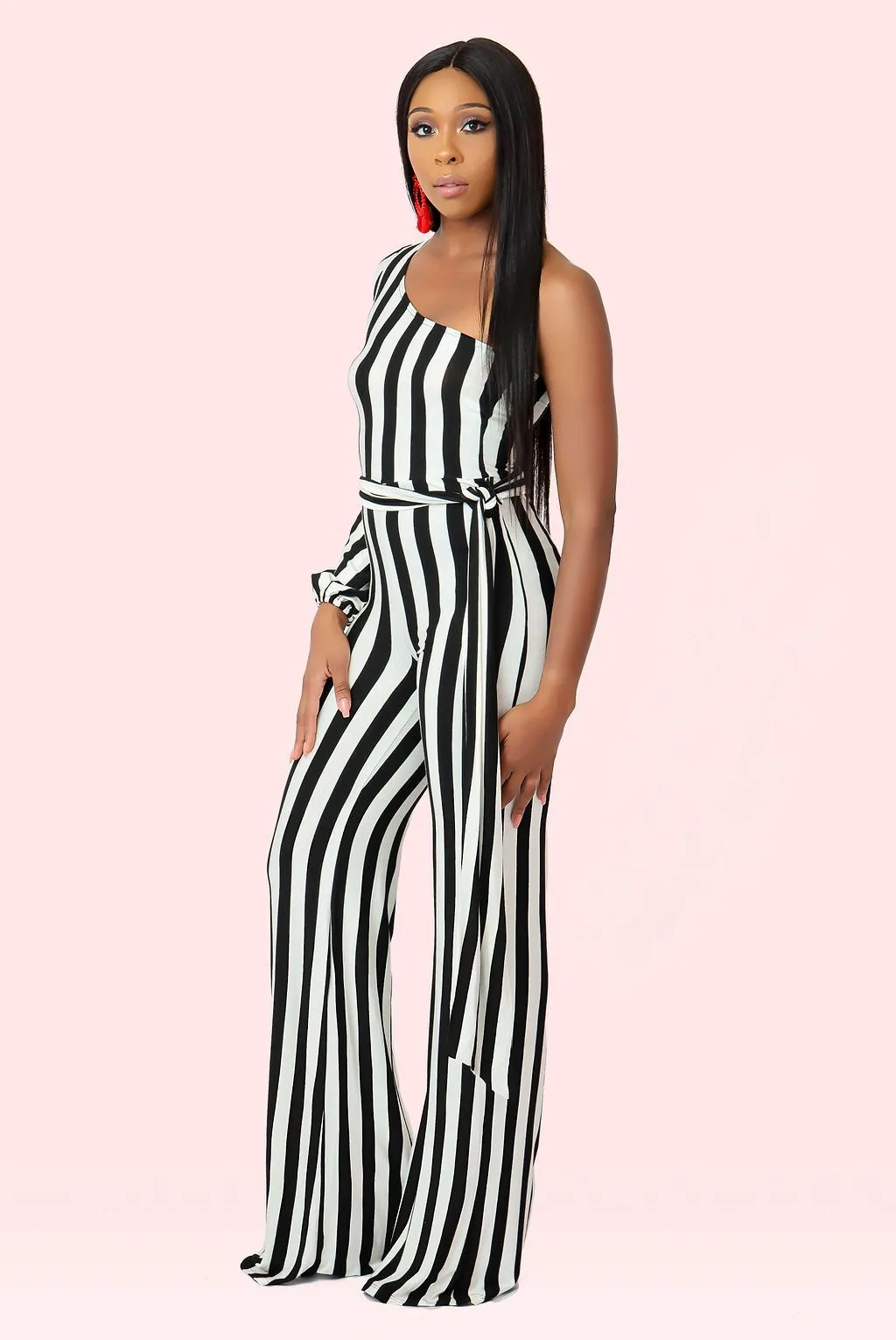 Striped One Sleeve Jumpsuit
