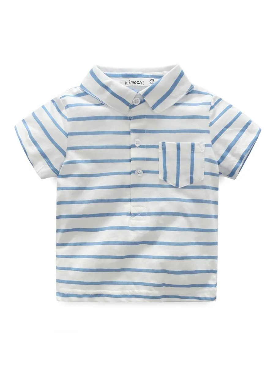 Summer Baby Boy 2-piece Outfits Striped T-shirt  Blue Suspender Shorts