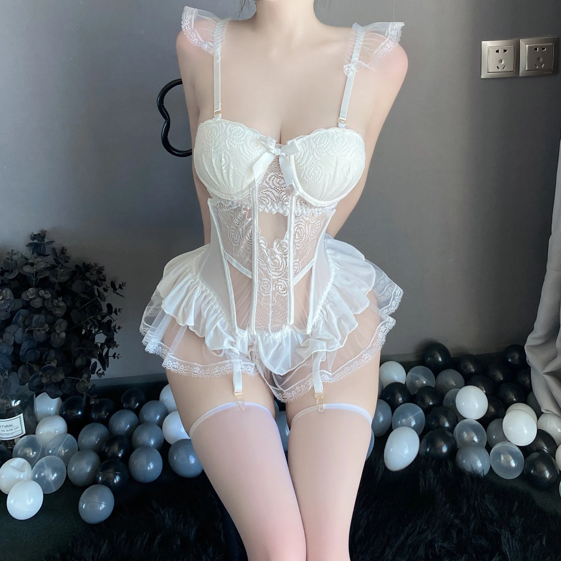 T-1431  Erotic lingerie feminine lace one-piece pajamas