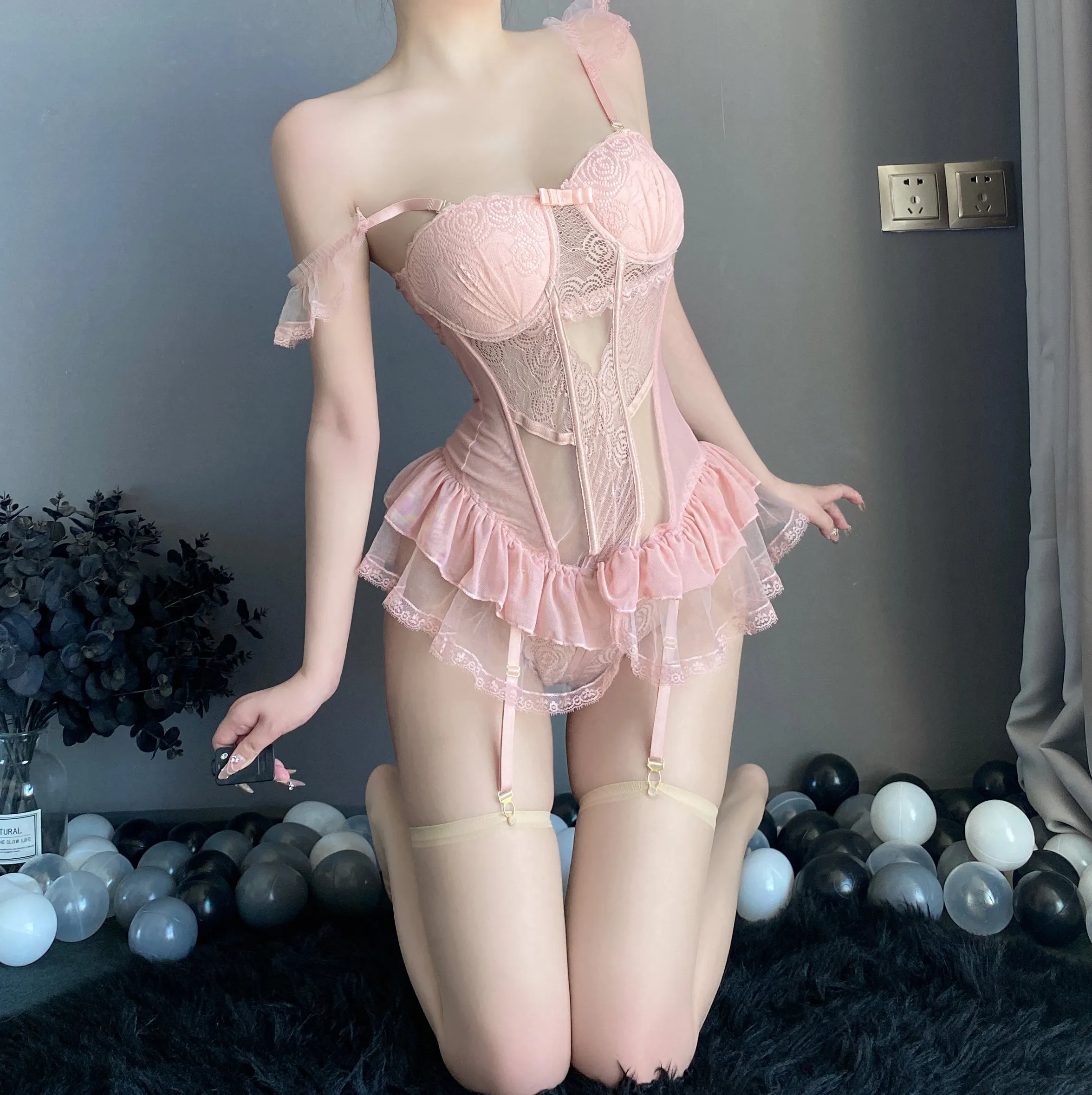 T-1431  Erotic lingerie feminine lace one-piece pajamas