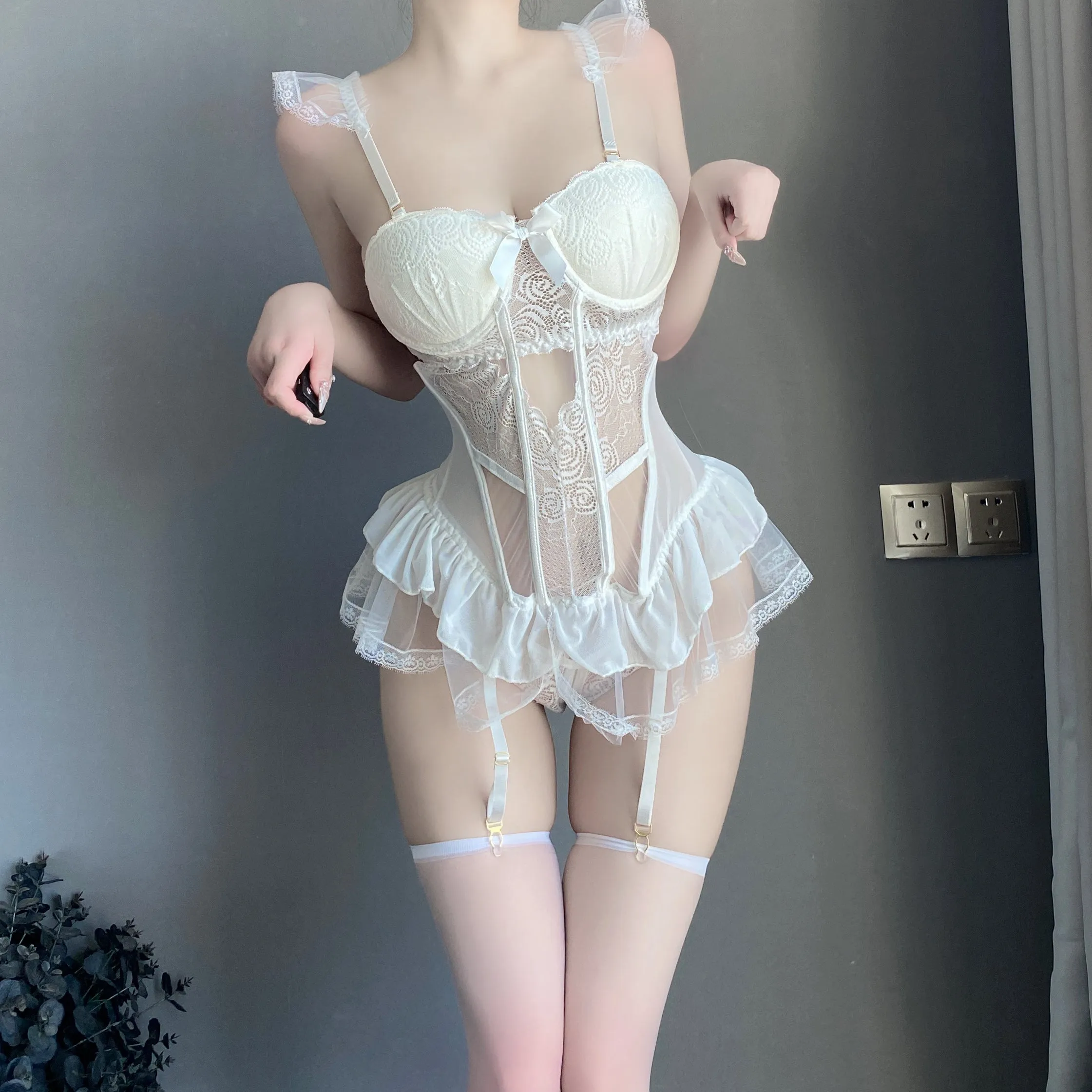 T-1431  Erotic lingerie feminine lace one-piece pajamas