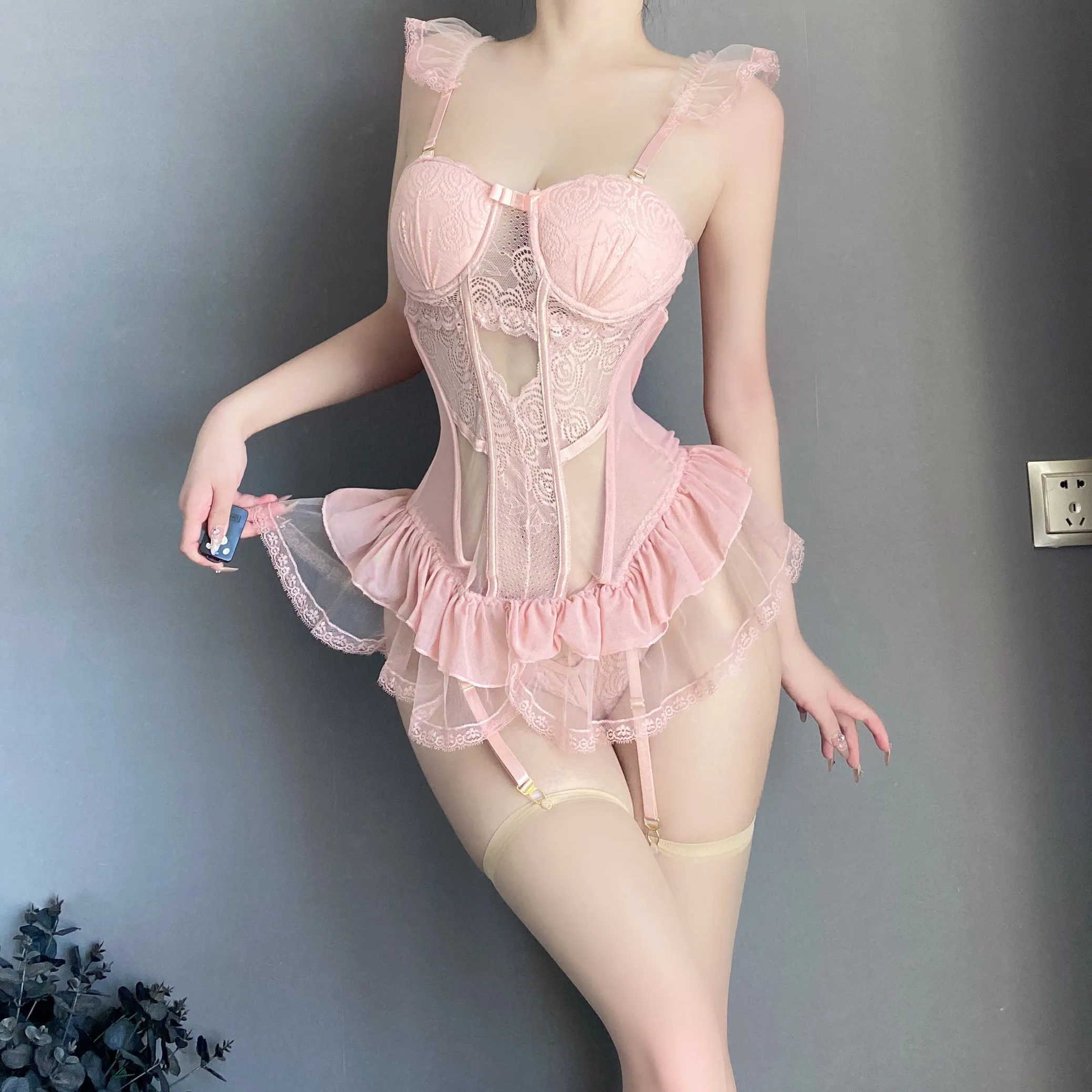 T-1431  Erotic lingerie feminine lace one-piece pajamas