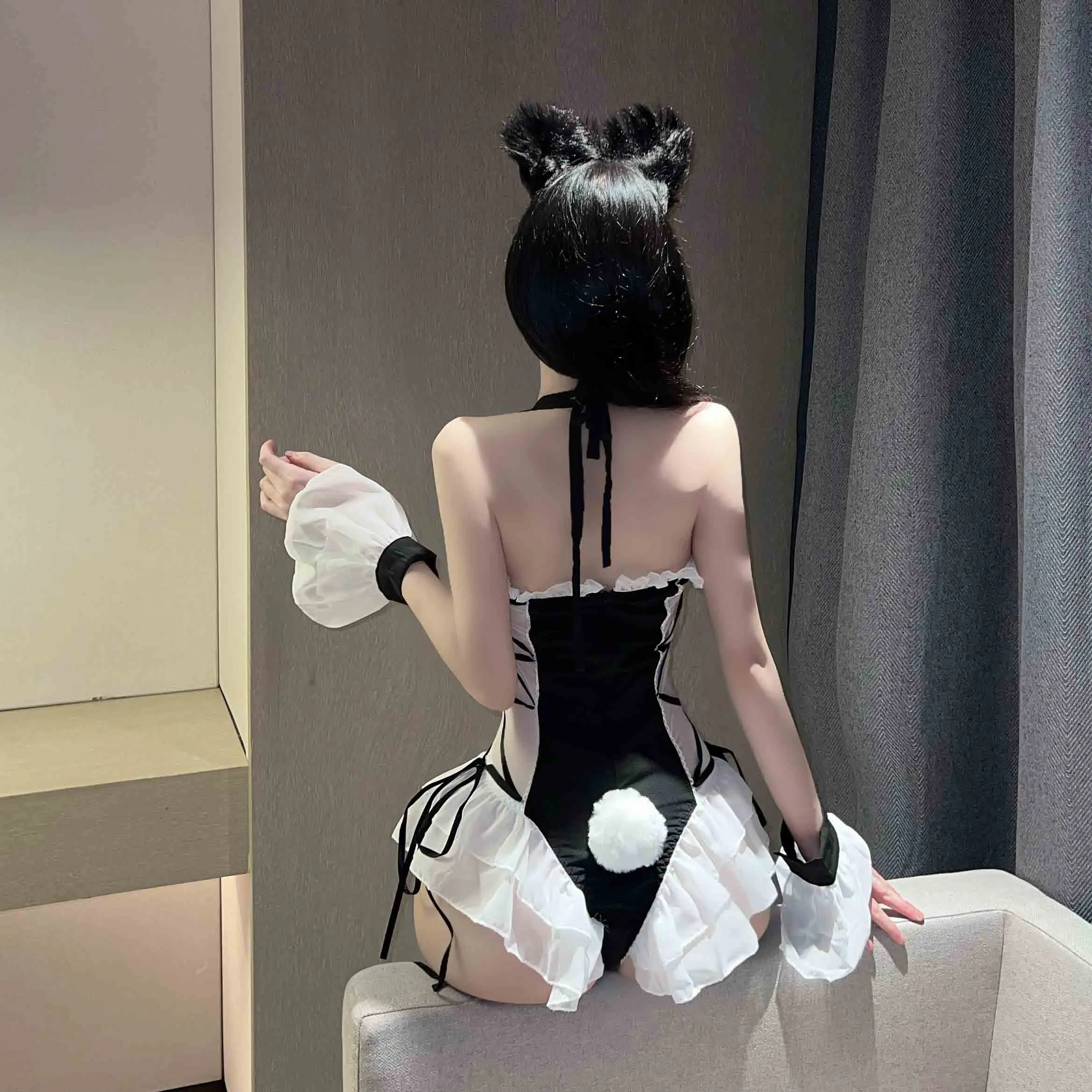 T-2475 One-piece open-button rabbit-tail underwear