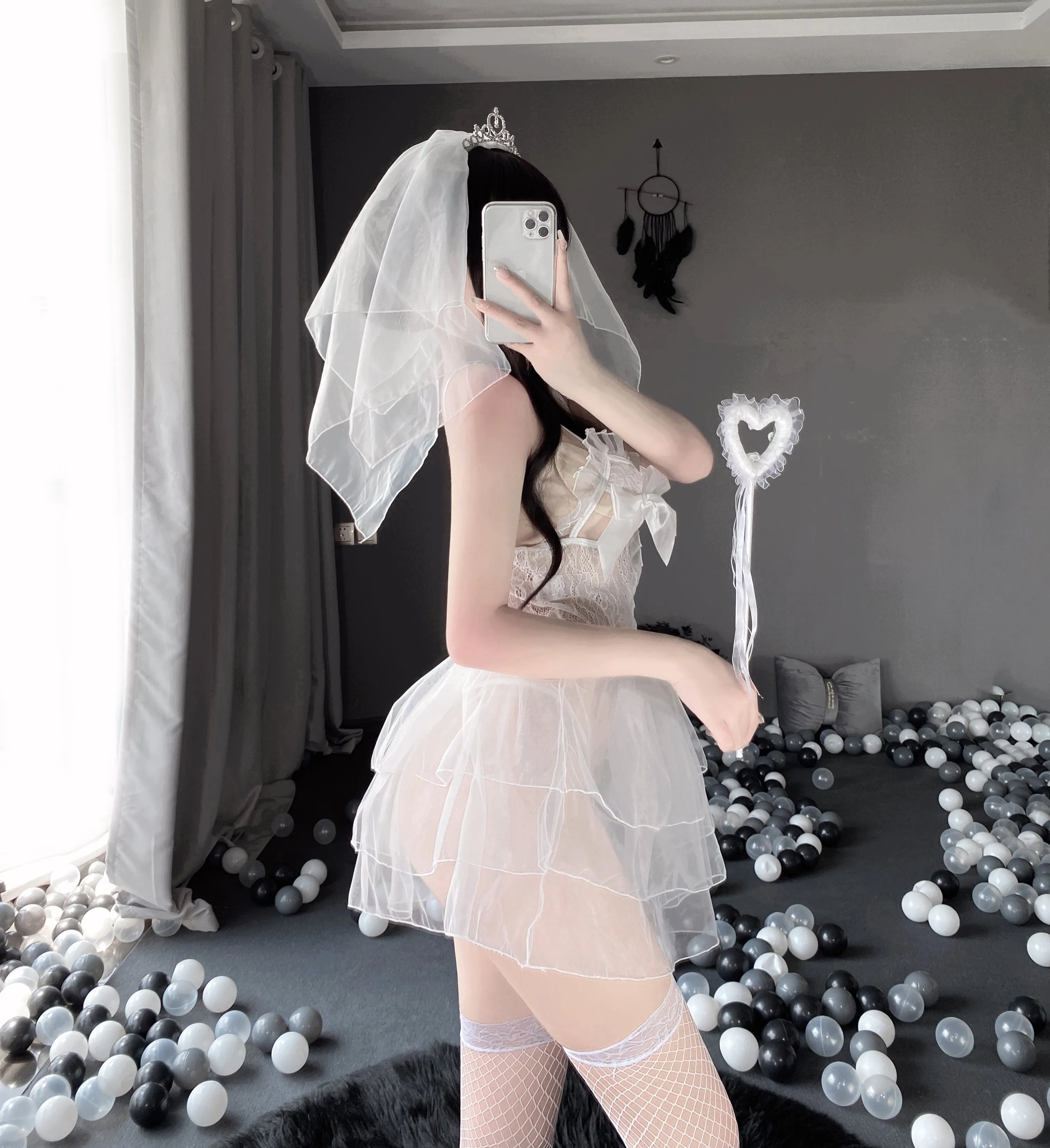 T-2541  Sweet mesh bride opens without taking off her jumpsuit uniform