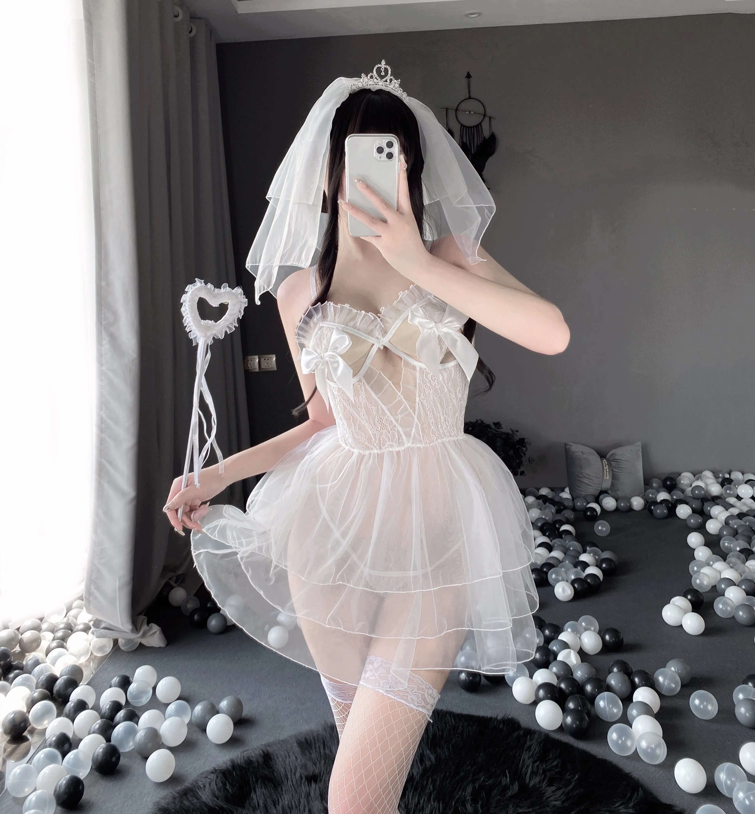 T-2541  Sweet mesh bride opens without taking off her jumpsuit uniform