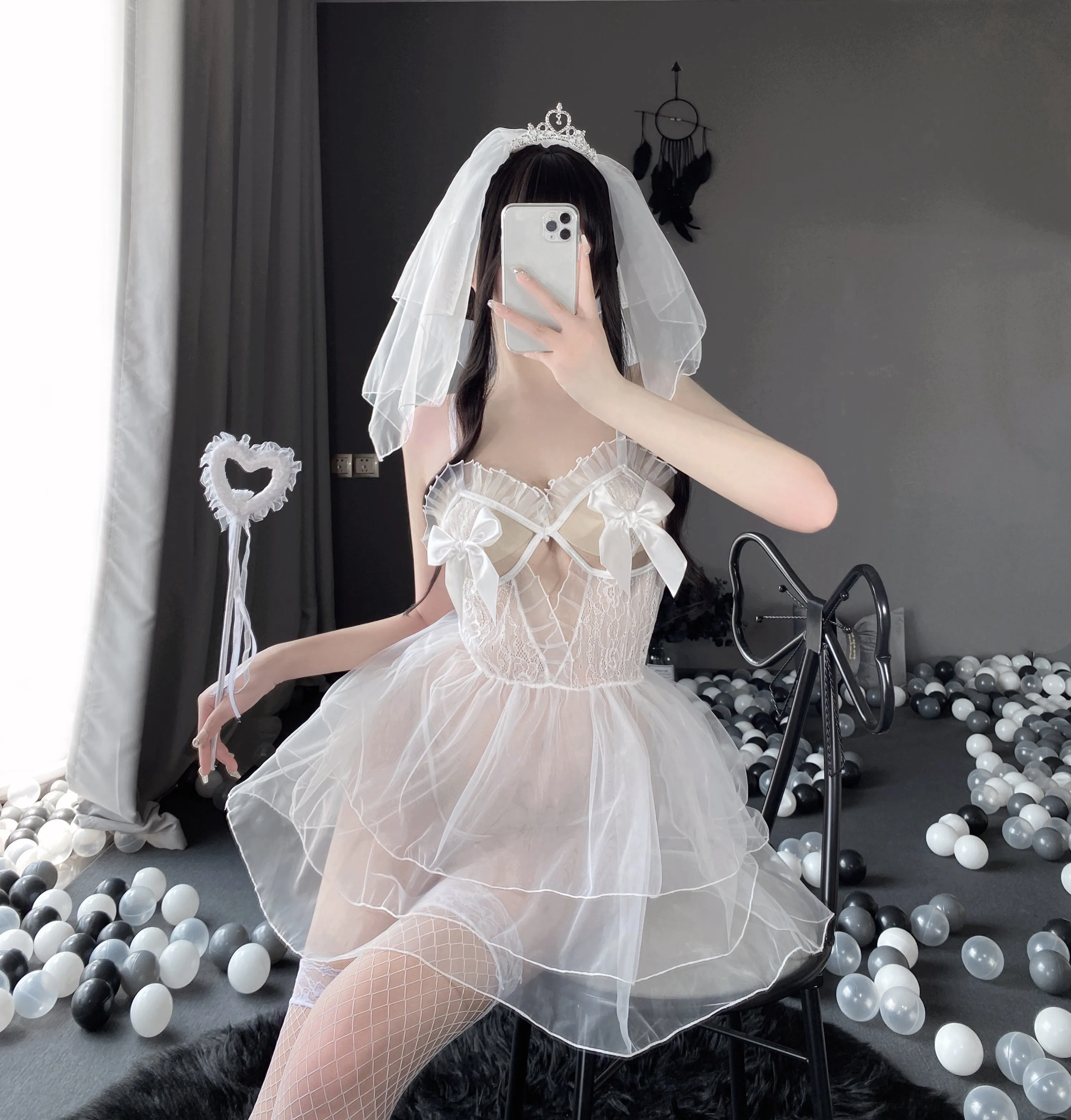 T-2541  Sweet mesh bride opens without taking off her jumpsuit uniform