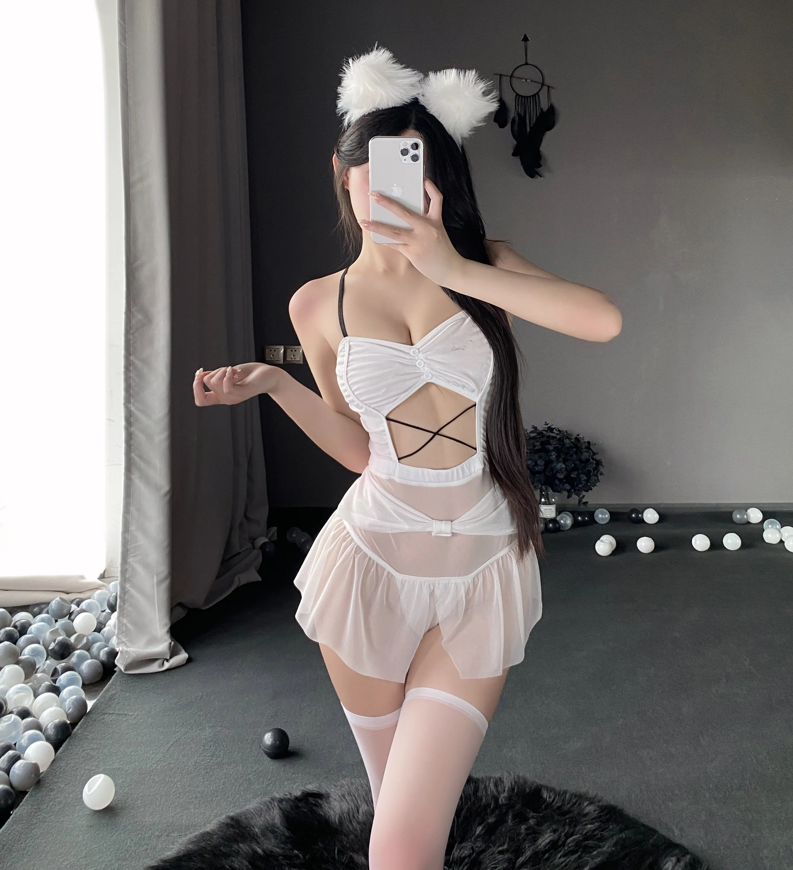 T-2686  Pure sexy lace sheer tulle pajamas