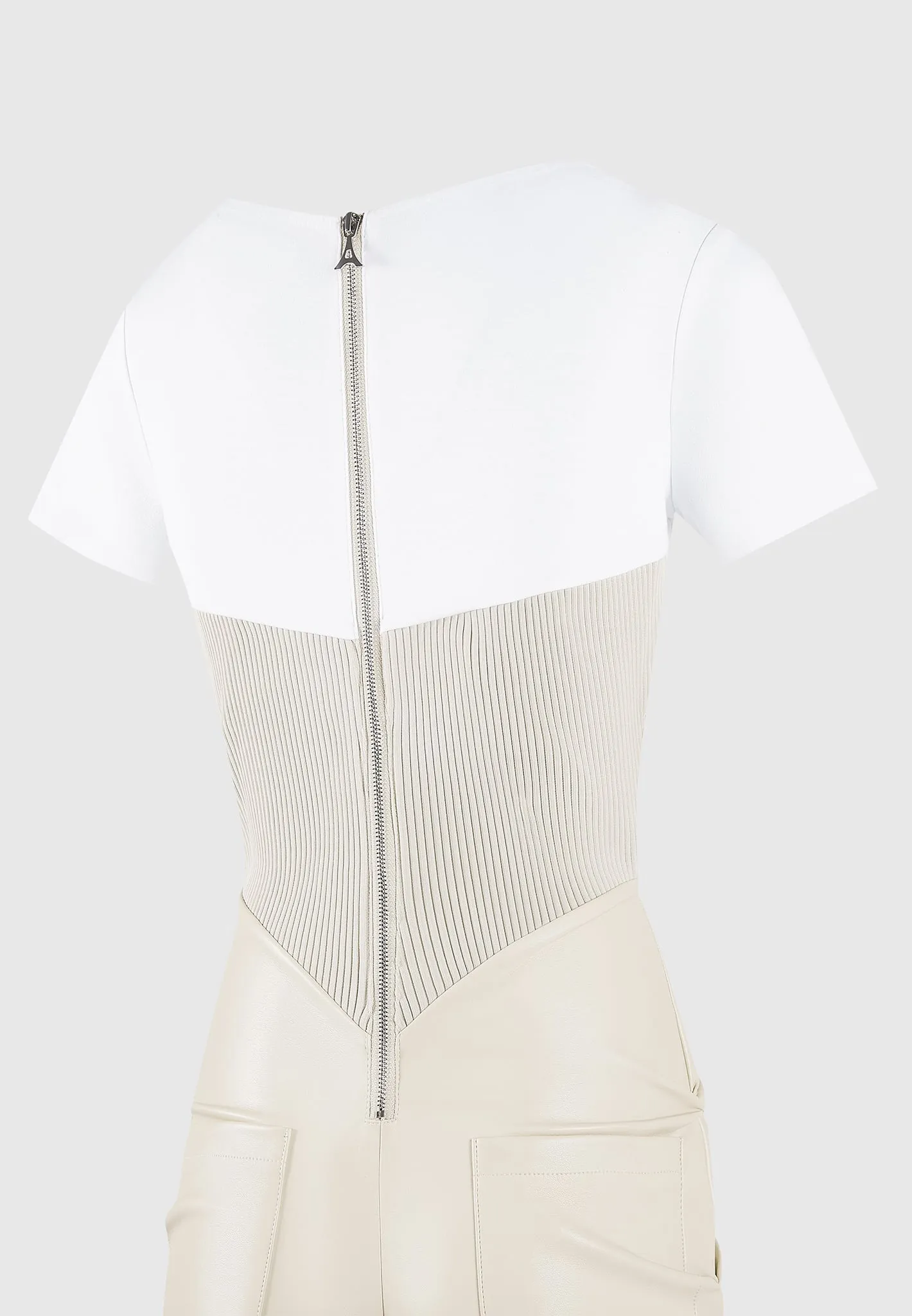 Tacked Leather T-Shirt Jumpsuit - Beige