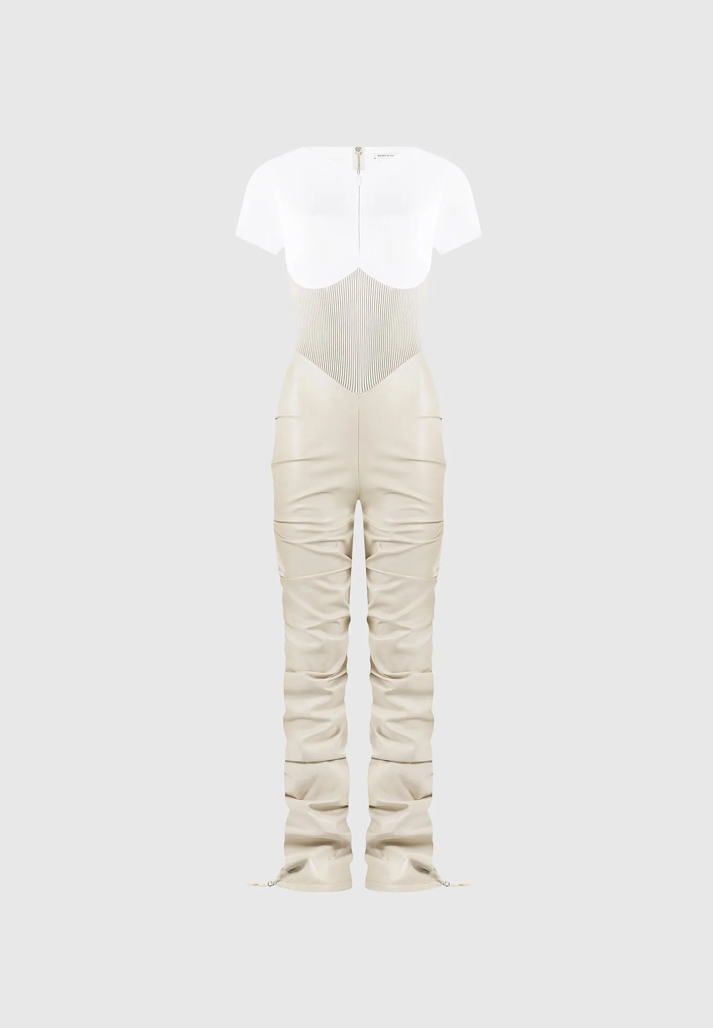 Tacked Leather T-Shirt Jumpsuit - Beige
