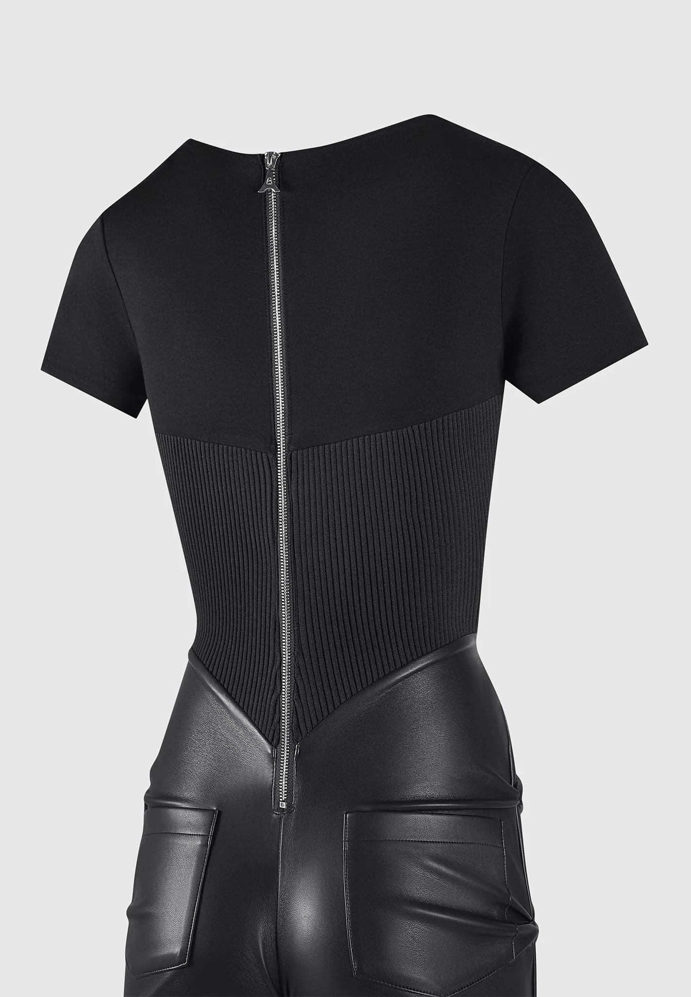 Tacked Leather T-Shirt Jumpsuit - Black
