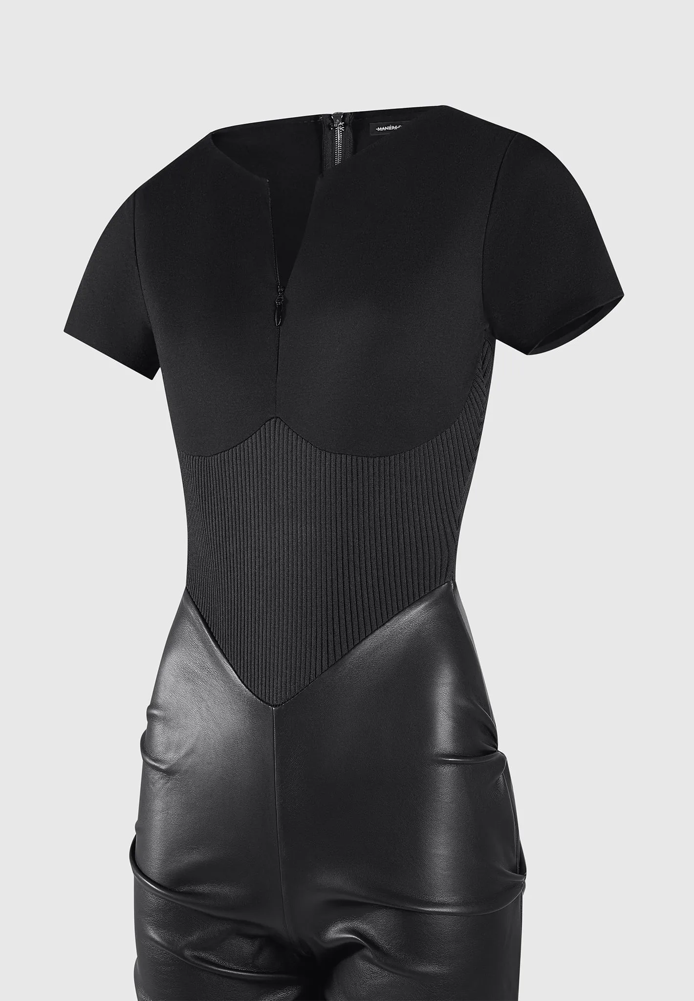 Tacked Leather T-Shirt Jumpsuit - Black