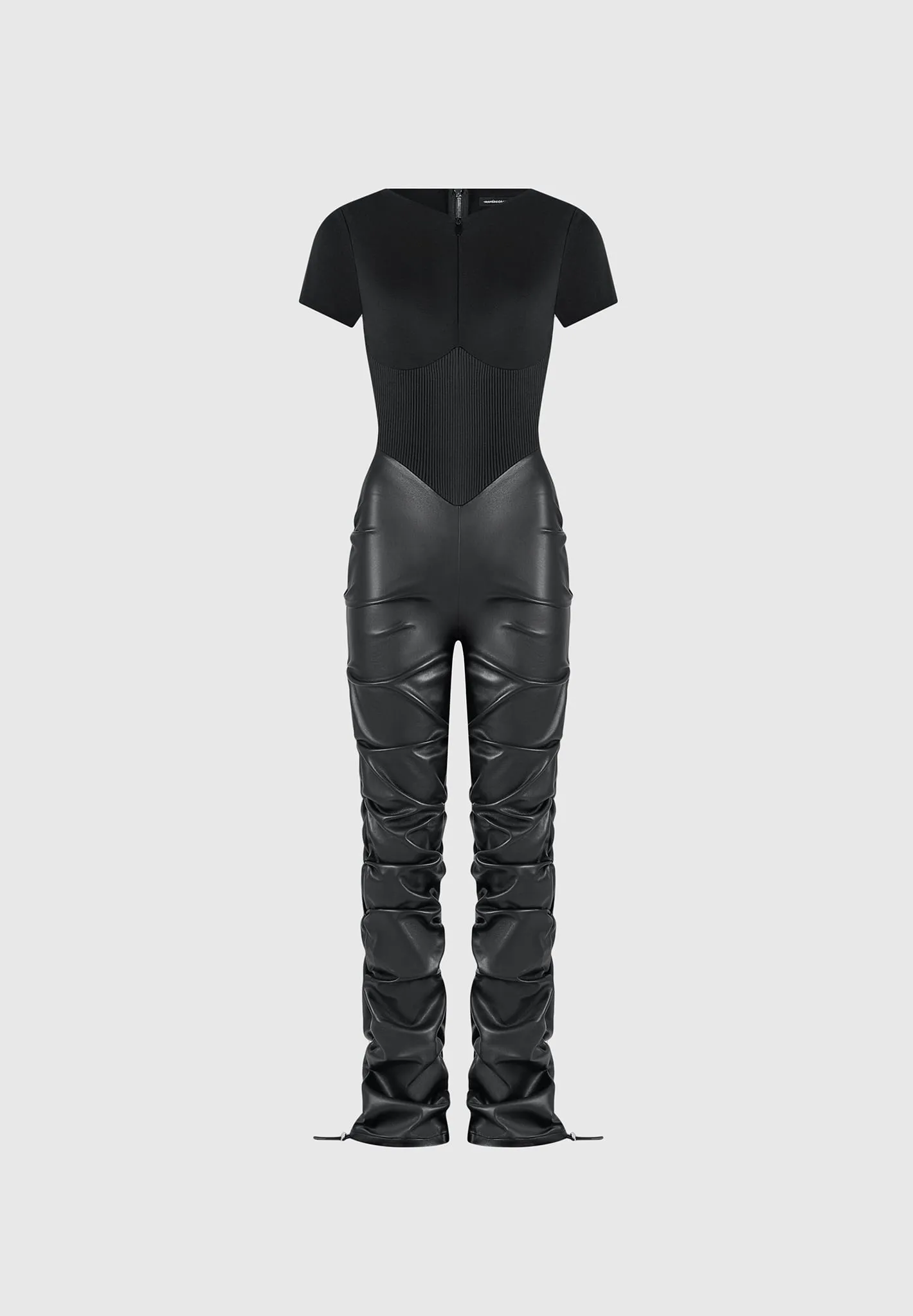 Tacked Leather T-Shirt Jumpsuit - Black