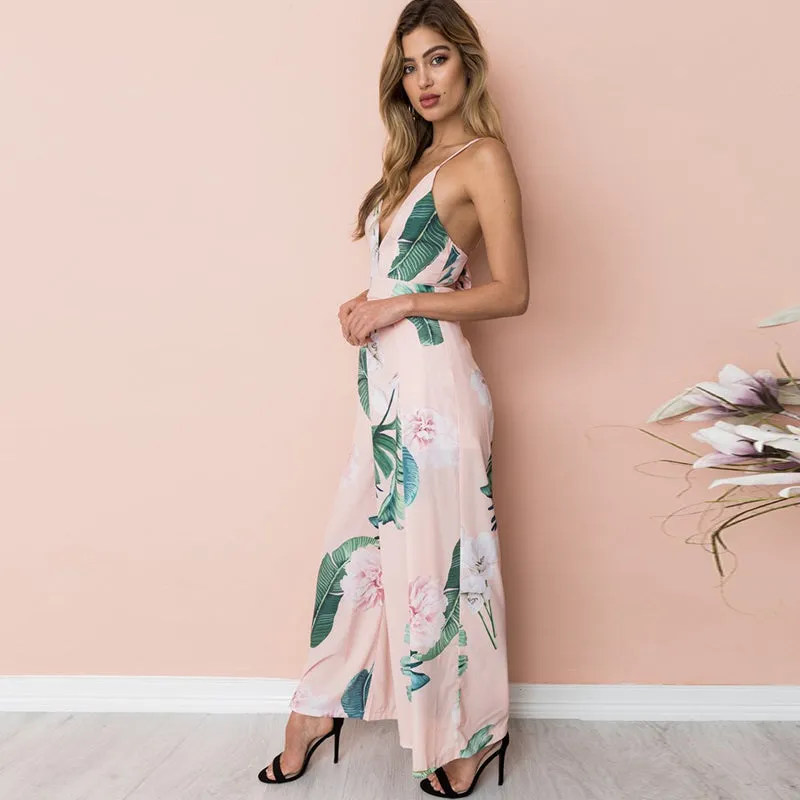 Tanya Deep V-neck Bohemian Backless Jumpsuit