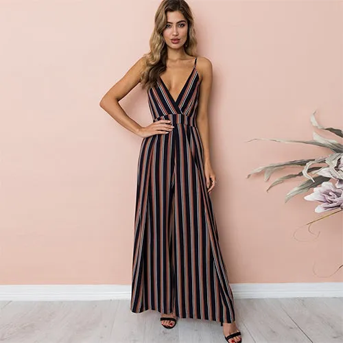 Tanya Deep V-neck Bohemian Backless Jumpsuit
