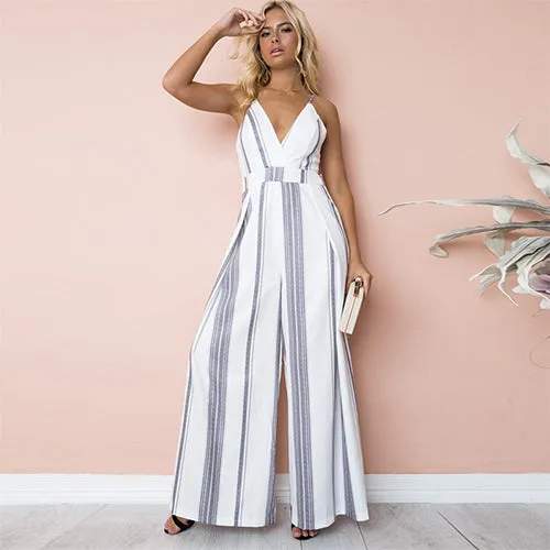 Tanya Deep V-neck Bohemian Backless Jumpsuit