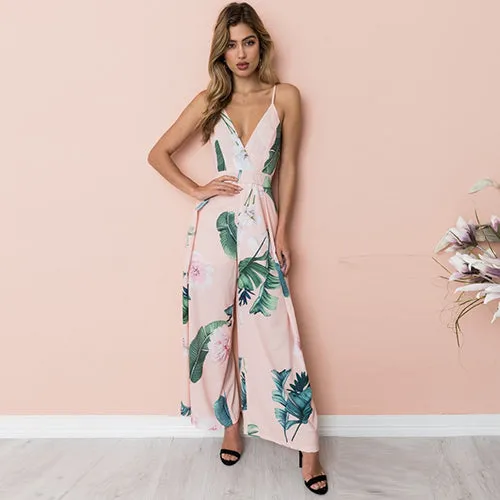 Tanya Deep V-neck Bohemian Backless Jumpsuit