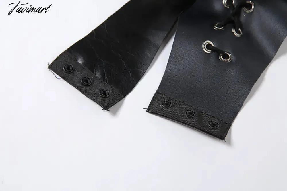 Tavimart Streetwear Faux PU Leather Bodysuit Women Sexy Strapless Off Shoulder Body Overalls One Piece Rompers Bandages Skinny JumpSuit