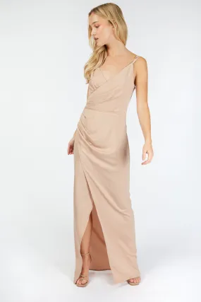 Tegan Cream Satin Mock Wrap Maxi Dress