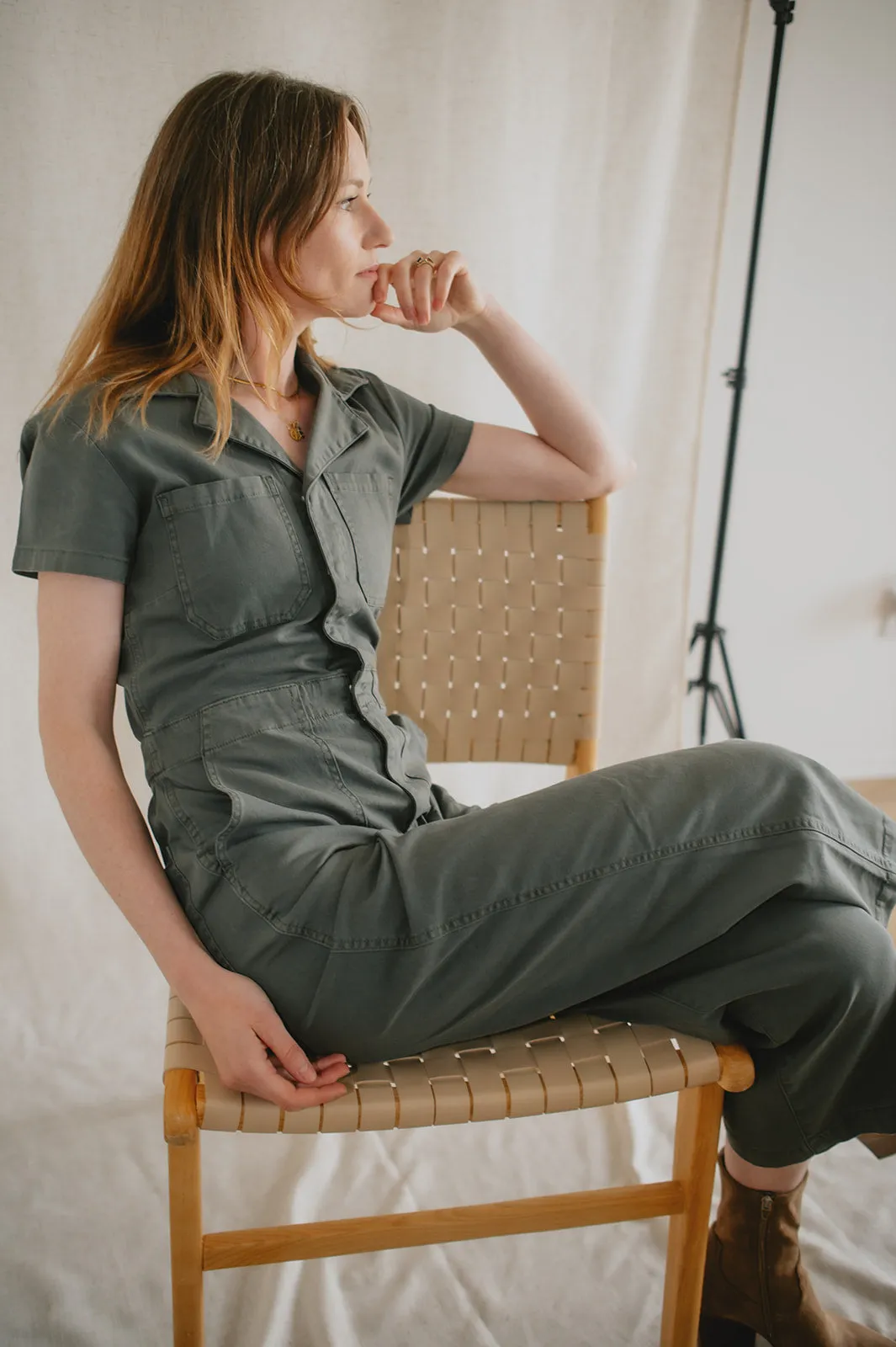 The Maverick Wide Leg Denim Jumpsuit by Daze Denim - Grass