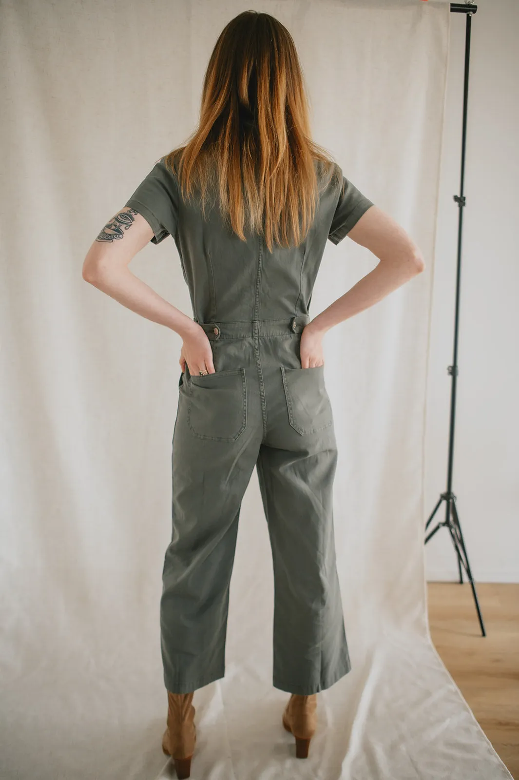 The Maverick Wide Leg Denim Jumpsuit by Daze Denim - Grass