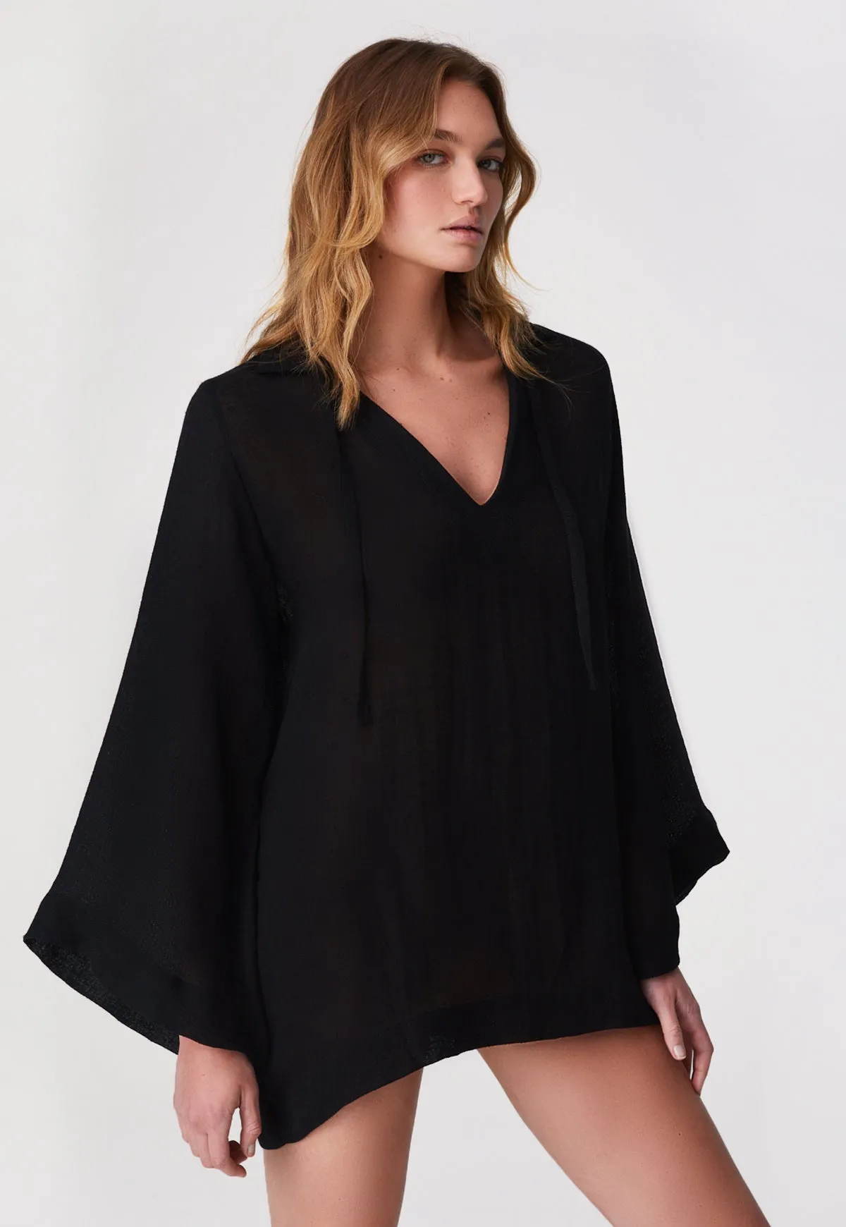 THE TUNIC TOP in BLACK ORGANIC GAUZE
