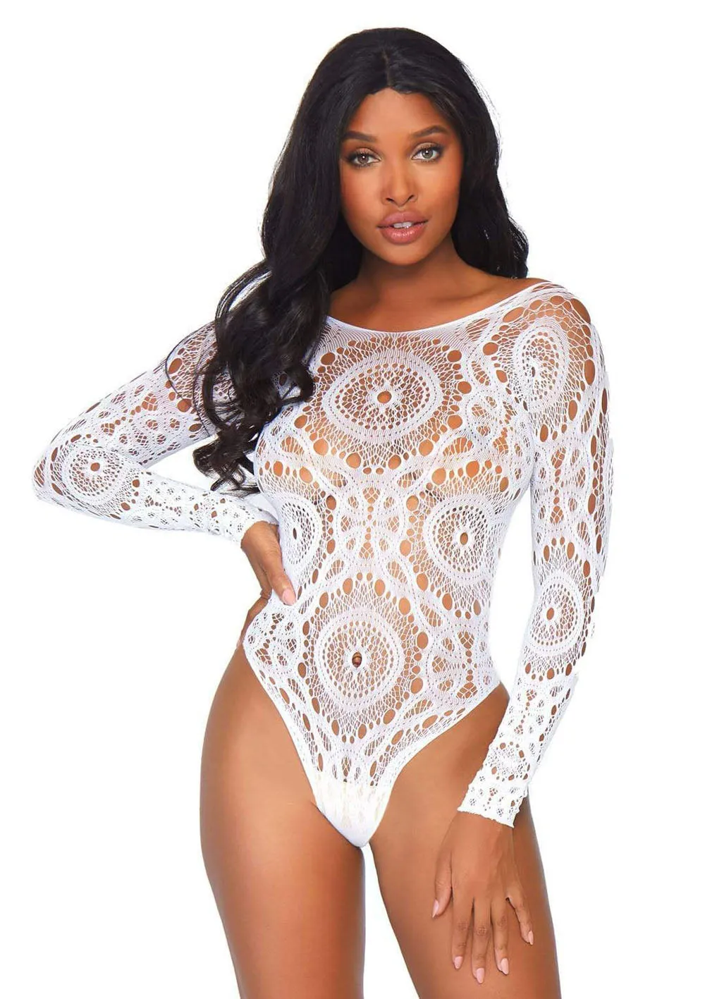 Thong Back Teddy - White - S/m