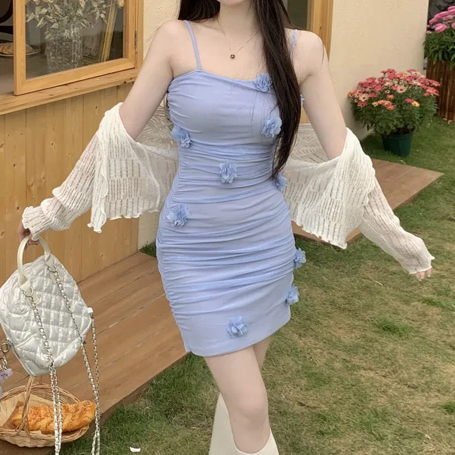 Three-Dimensional Flower Mesh Cami Dress Set