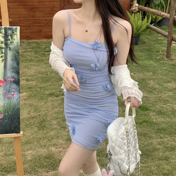 Three-Dimensional Flower Mesh Cami Dress Set