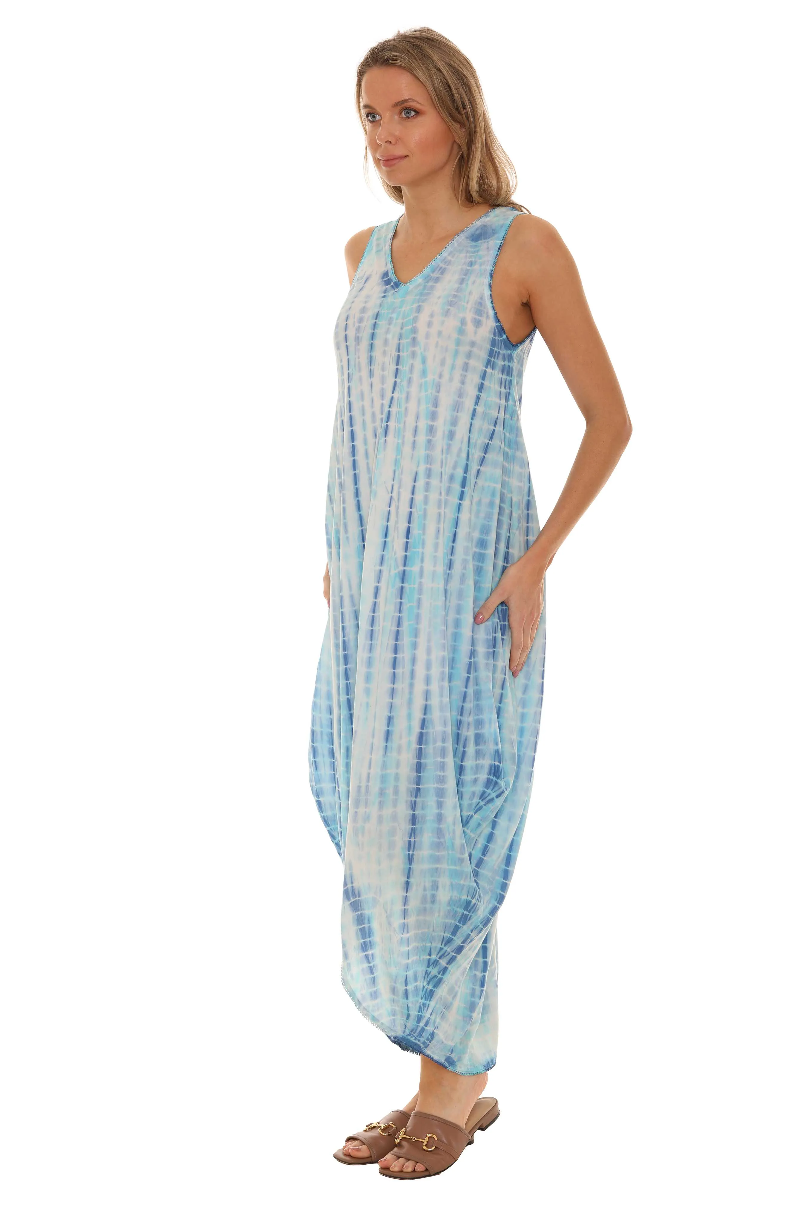 Tie Dye Sleeveless Women Long Dress