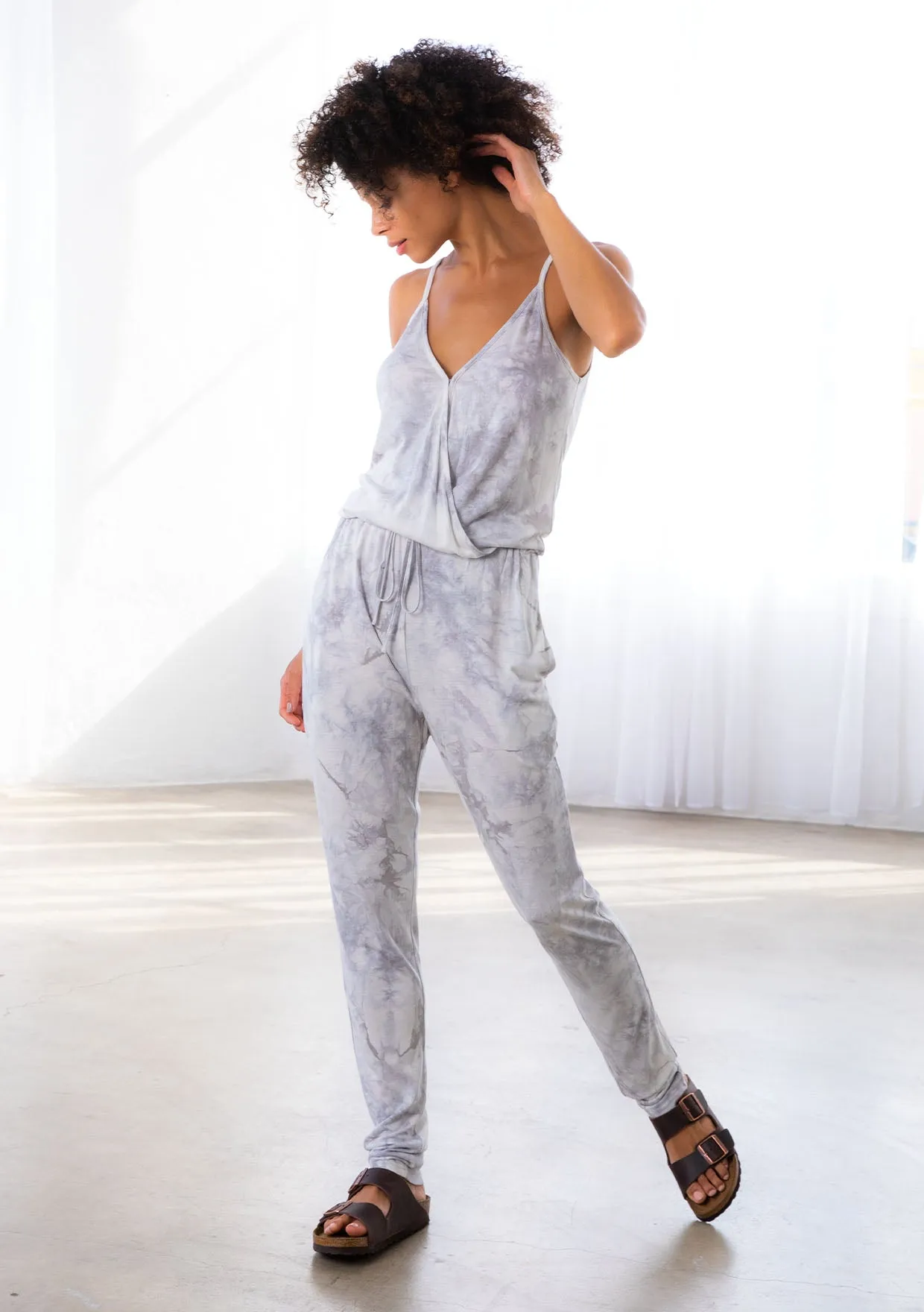 Tie Dye Surplice Knit Jumpsuit