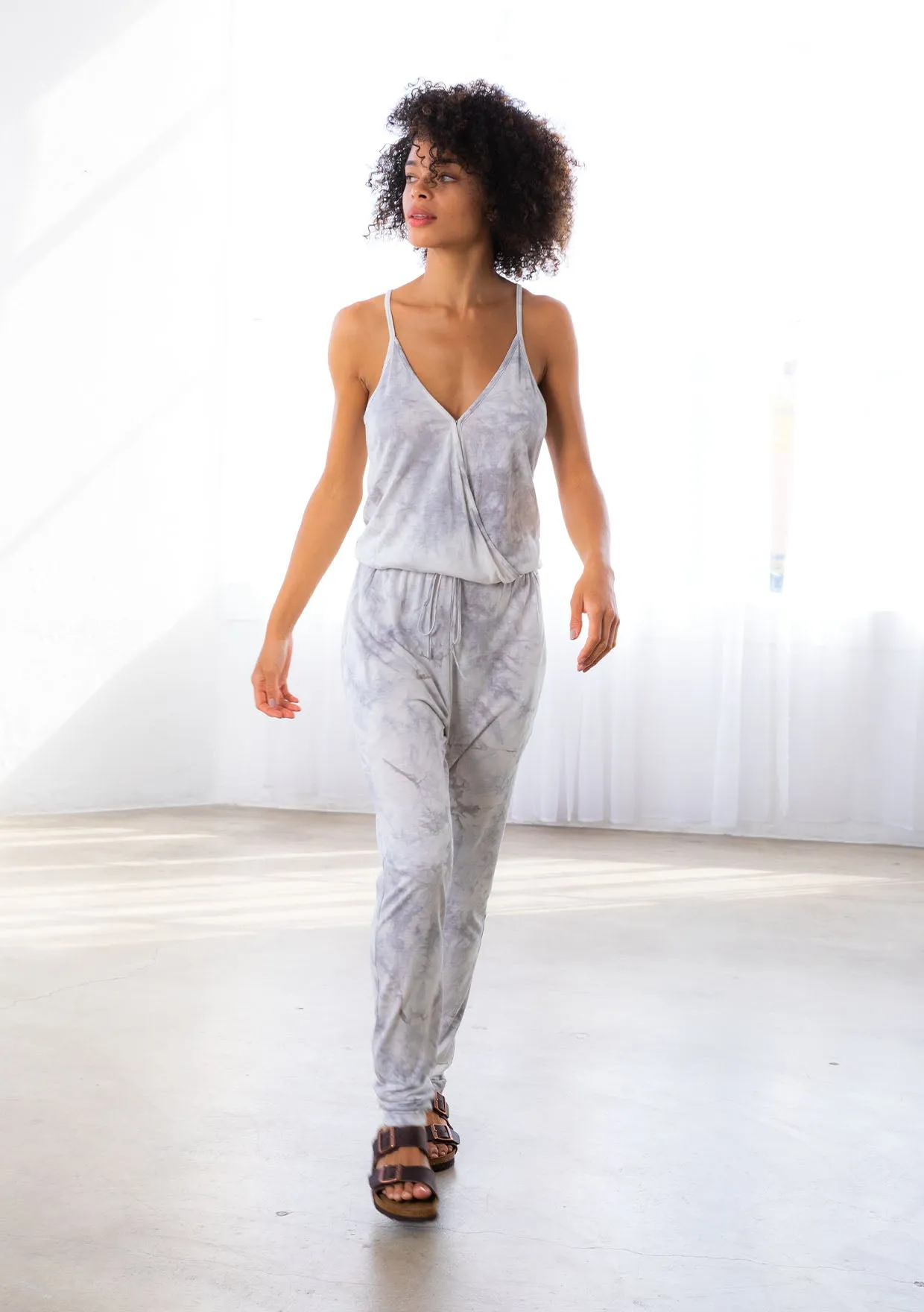 Tie Dye Surplice Knit Jumpsuit