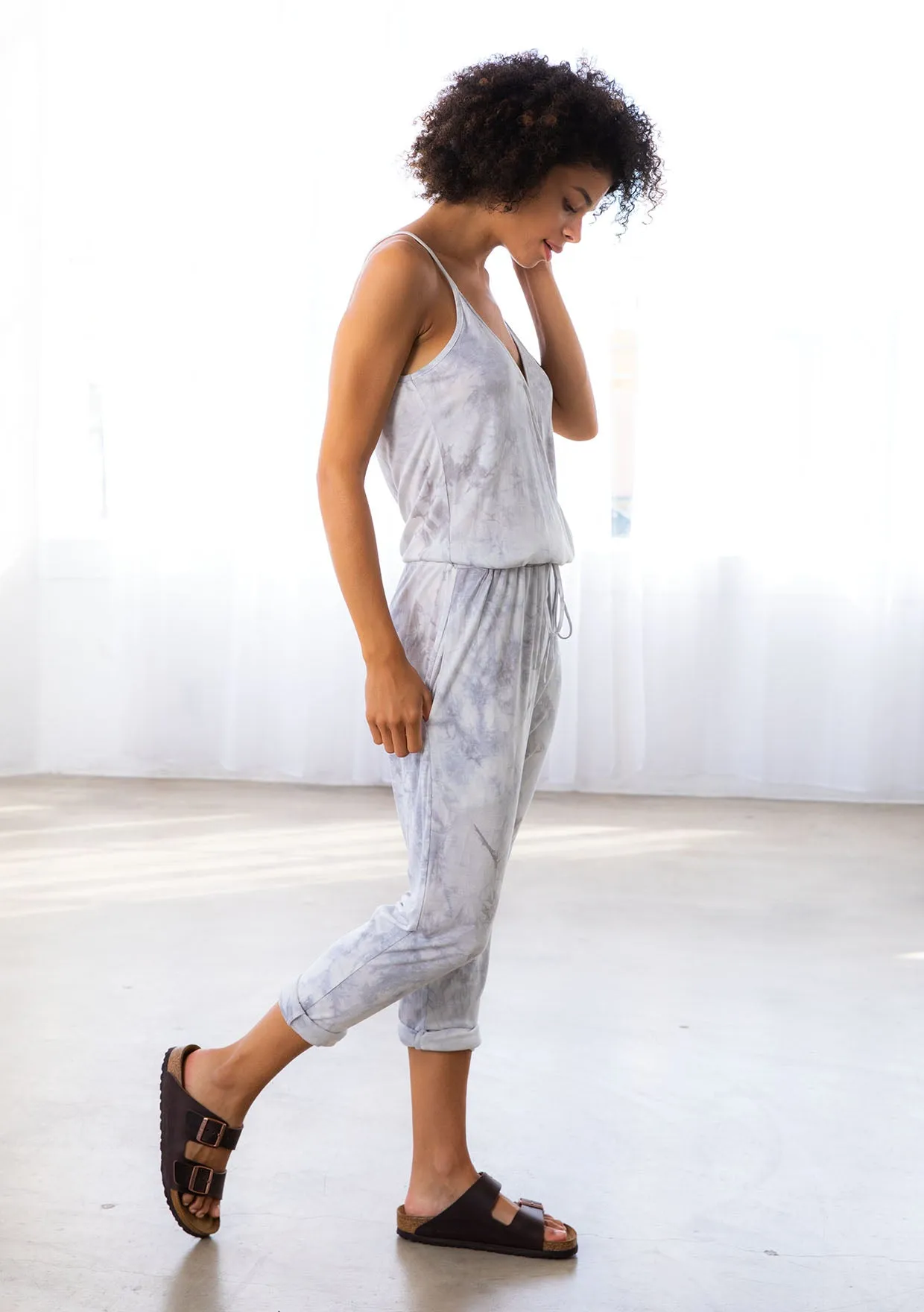 Tie Dye Surplice Knit Jumpsuit